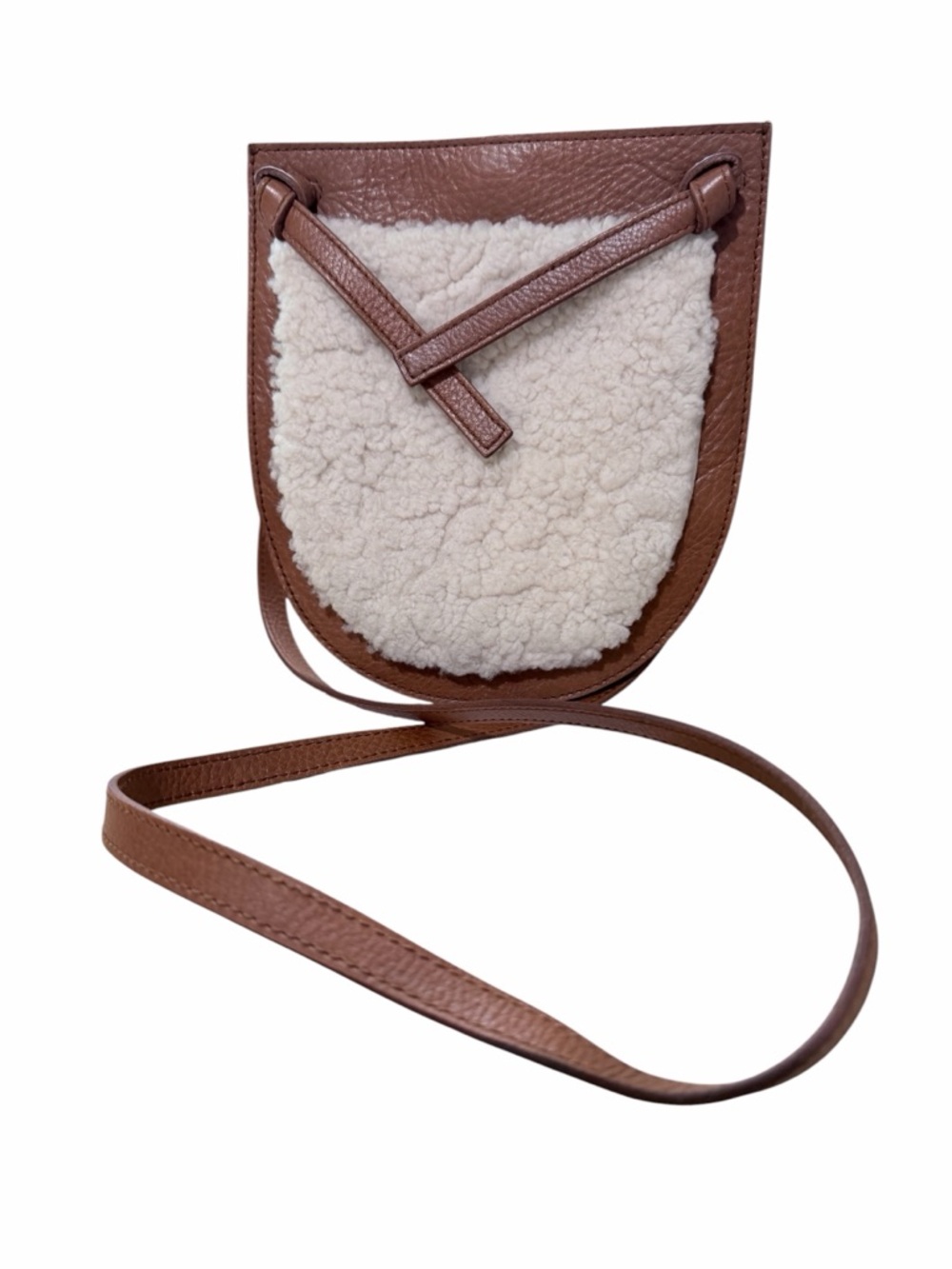 Madewell Sherpa & Brown Leather Knot Crossbody Bag